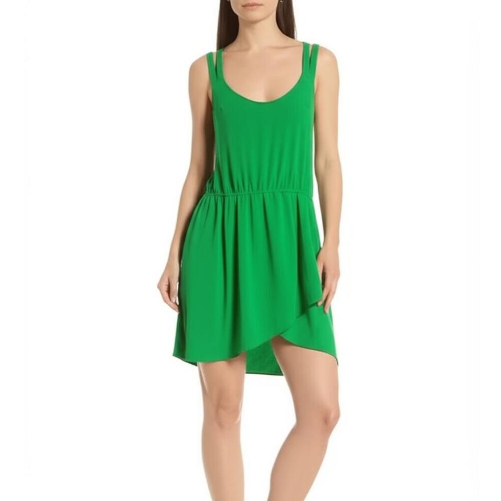 Silence + Noise Mini Dress Size M Green Sleeveless Faux Wrap Chic Modern Trendy